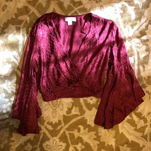 Band of Gypsies Red Flare Sleeves Crop Top